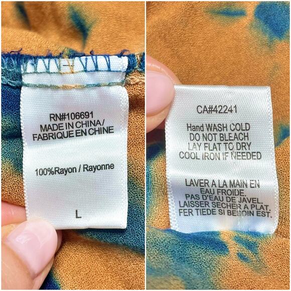 YOUNG FABULOUS & BROKE YFB Brown & Blue Tie-Dye Ruched Front Maxi Dress Size L - Picture 8 of 8